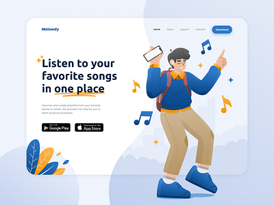 Music Streaming Landing Page affinitydesigner app art branding design figma flat illustration landingpage music streaming ui ux vector