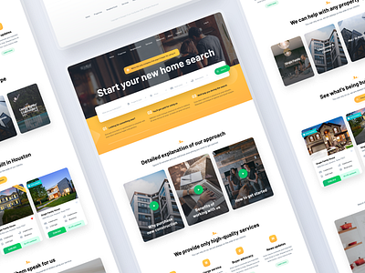 Landing Page: Real Estate agency business company design desktop home house landing light page real estate rent search web website yellow