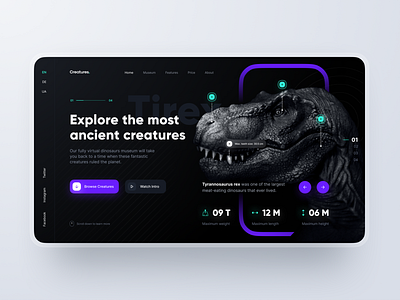 Landing Page: Virtual Museum ancient dark design dinosaur header history landing museum page tirex ui ux web website