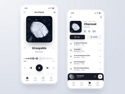 Music Player Concept: Light Theme app blackandwhite bottom dark figma icons light line mobile music navigation player theme ui ux