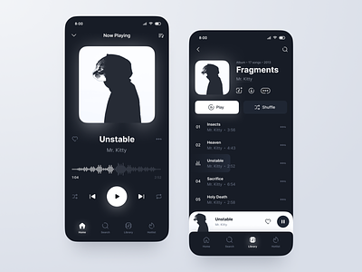 Mobile Music Player: Dark Theme app audio dark figma icons mobile mobile ui music player playlist streaming theme tracks ui ui design wave