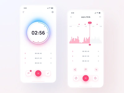 Mobile Voice Recorder app clock design figma icons light minimal mobile progress bar recording stopwatch time timer ui voice