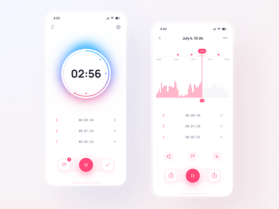 Mobile Voice Recorder app clock design figma icons light minimal mobile progress bar recording stopwatch time timer ui voice
