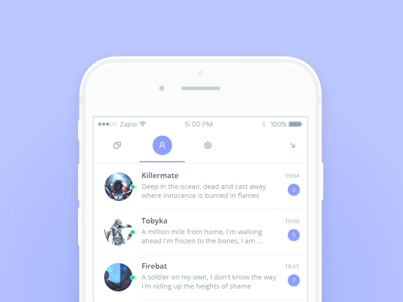 Tabs Interaction after effects animation chat game interaction ios light messenger mobile motion ui
