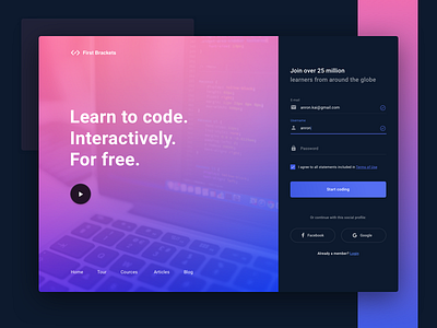 Learn To Code - Sign Up Form bright code dark desktop form gradient learn login school sign up study ui