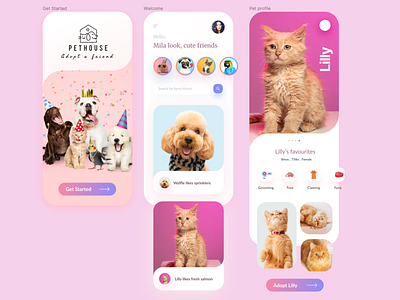 Pethouse app adopt appdesign cart cats clean dog petcare pets petshop product profile search social app