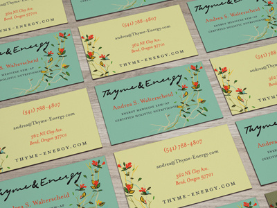 Thyme & Energy print collateral brand busines card design identity illustration logo