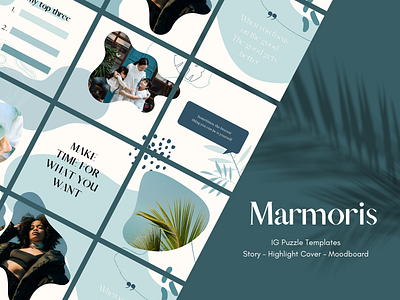 Marmoris - IG Puzzle Template - Turquoise Tones aesthetic branding canva design graphic design illustration instagram template social media marketing template