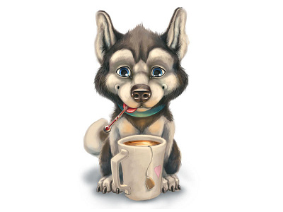 Dog Themed Greeting Card animal card dog greeting husky illustration