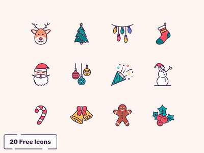 Free 20 Christmas Icons christmas christmas tree deer free freebie gingerbread icons illustration lights ornaments santaclaus socks