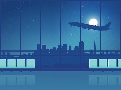 Empty Terminal airplane airport illustration moon night skyline takeoff terminal
