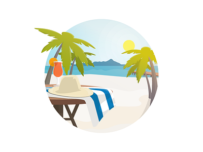 Tropical Getaway beach cocktail illustration palm trees sunny tropical