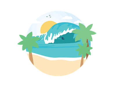 Surfin' beach chill hang loose illustration palm trees relaxing summer sunny surf board tropical waves