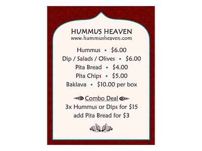 Menu Design for hummus company branding design menu typography vector