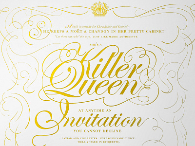 Killer Queen invitation ornament poster queen script tobias typography