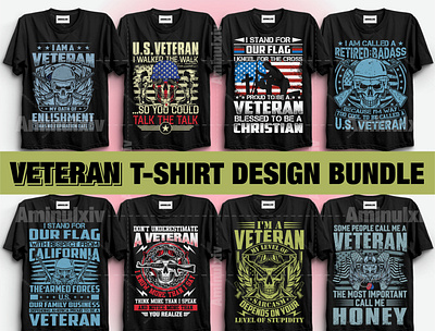 Veteran T-shirt Design Bundle army art branding clothing design fashion graphic design illustration illustrations illustrator logo mockup retro t shirt tee tshirts usa vector veteran vintage