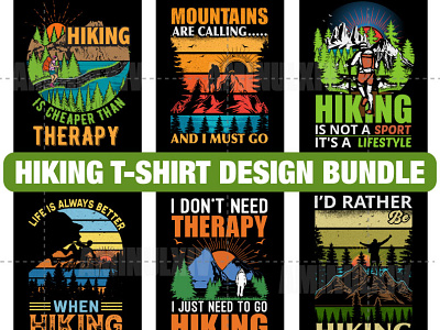 Hiking T-shirt Design Bundle 3d adventure apparel design graphic design hiking illustration logo outdoor retro summer t shirt t shirt t shirt design t shirt design t shirts tshirts typography vector vintage