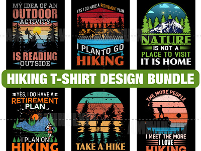 Hiking T-shirt Design Bundle adventure apparel branding camping design graphic design hiking illustration logo outdoor retro t shirt t shirt t shirt design t shirt design t shirts tshirt tshirts vector vintage