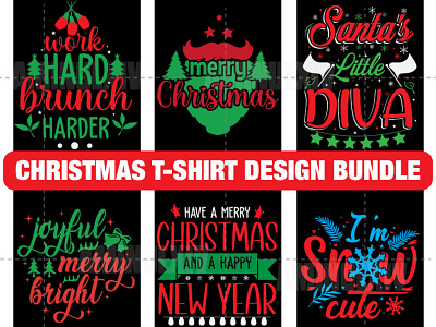 Christmas T-shirt Design Bundle apparel branding christmas design graphic design illustration logo merry christmas mockup santa santa claus t shirt t shirt design t shirt design tee tshirts typography ugly vector vintage