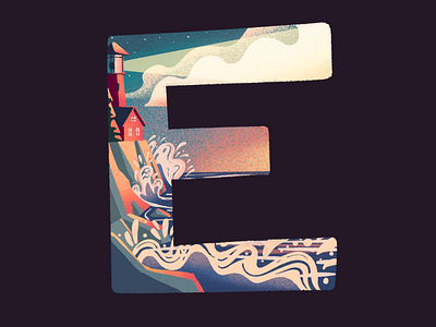E: 36 Days of Type 36 days of type cliff e illustration lettering lighthouse ocean procreate sunset type typography waves