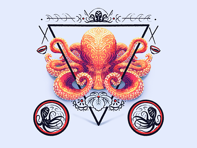 Octopus cephalopod illustration japanese mark octopus procreate tentacles texture
