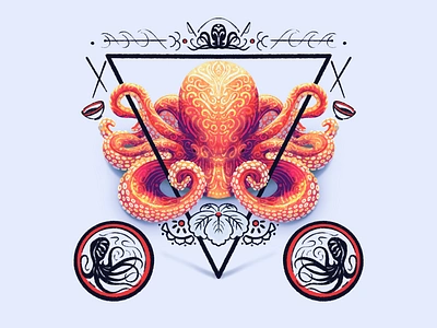 Octopus cephalopod illustration japanese mark octopus procreate tentacles texture