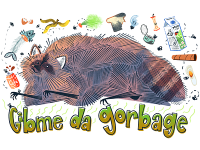 Gibme Da Gorbage art artwork bin can dumpster garbage illustration illustrations illustrator procreate raccoon recycling rubbish trash trash can trash panda