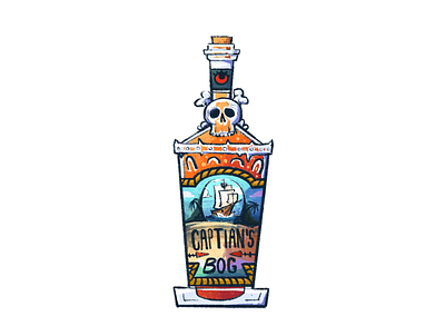 Captain's Bog Bottle Design alcohol bottle drink glass illustration illustrator label liquor packaging pirate procreate ship skull tropical