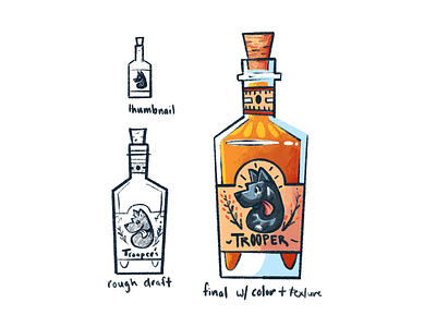 Trooper Whiskey alcohol art process bottle branding dog drink illustration illustrations illustrator label design liquor procreate trooper whiskey