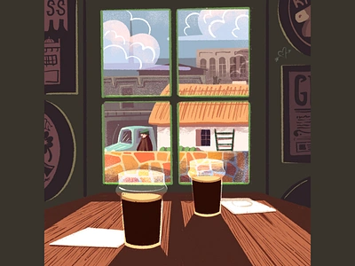 A Quiet Day alcohol bar building guinness illustration illustrations ireland irish pint pints procreate pub window