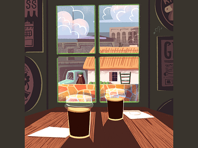 A Quiet Day alcohol bar building guinness illustration illustrations ireland irish pint pints procreate pub window