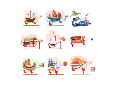 Inktober 2021: Vessel 2021 boat boats bottle bottles can chalupa illustration illustrations inktober junk knick knack procreate sail sails ship ships in bottles sloop vessel