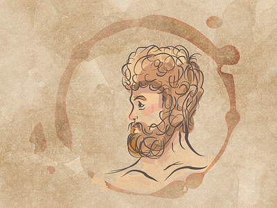 Scott, the coffee drinker artwork beard brown coffee coffee paper coffee stain illustration profile sketch texture vector watercolor