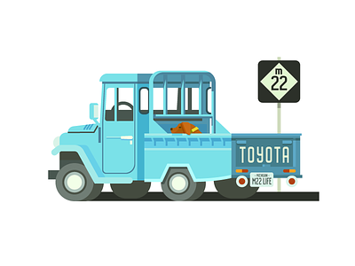 Toyota Land Cruiser Truck (156/365) blue dog illustration land cruiser m22 pickup truck road road sign toyota truck truck bed up north