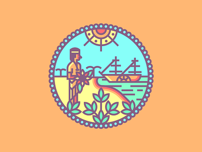 Florida Crest (214/356) badge beach crest fl flag florida illustration line art native american ship state flag sun