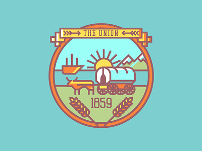 Oregon Crest (258/365) badge crest flag illustration line art mountains or oregon state crest state flag wagon wheat
