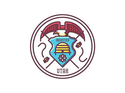 Utah Crest (265/365) badge beehive crest eagle flag honey bees illustration line art state crest state flag ut utah