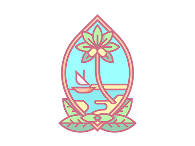 Guam Crest (273/365) badge crest flag guam illustration line art palm tree sailboat seal territory tropical