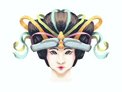 Geisha Illustration WIP (274/365) digital painting geisha illustration photoshop portrait ribbons symmetry woman work in progress