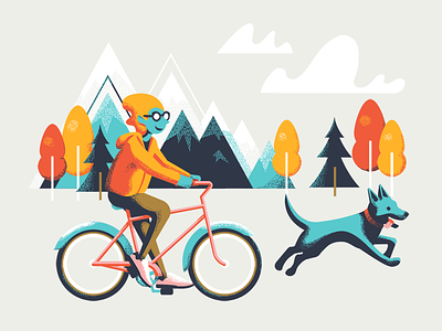 Joany and the Bike Ride bicycle bike bike ride clouds dog illustration joany mountains texture trees