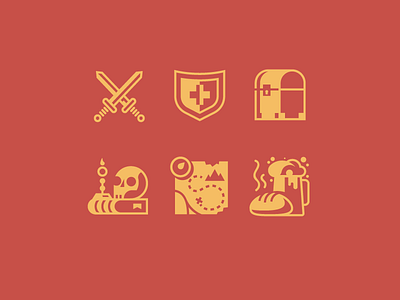 Supporting Icons: Tavern beer book bread candlestick chest icon icons map shield skull sword tavern