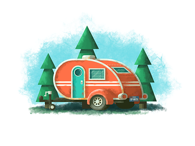 Design Revisit: Teardrop Trailer camper holiday illustration photoshop pine trees red rustic rusty teardrop texture trailer vacation