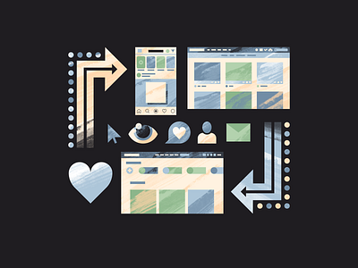 Build Your Social Media Presence the Right Way advice arrows behance eye follows heart icons illustration instagram likes social media texture