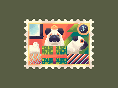 Three Fat Pugs christmas doggy dogs gifts holiday postage presents pug pugs puppy retro supply co stamp texture
