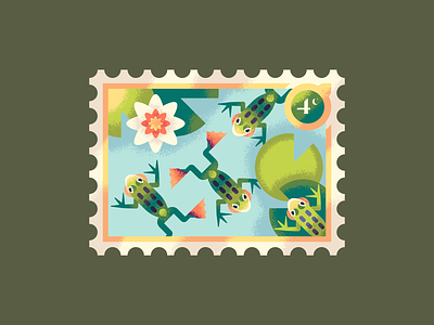 Four Swimming Frogs 12 days of christmas amphibian christmas frog frogs lily lilypad pond postage stamp swimming water