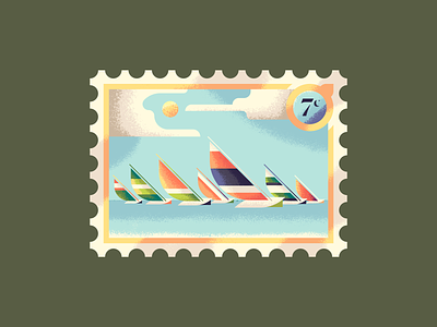 Seven Boats a-Sailing 12 days of christmas boat boats illustration postage postage stamp sail sailboat sailing sails stamp texture water