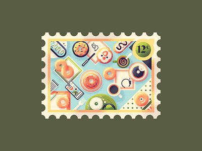 12 Yummy Doughnuts coffee donut donuts doughnut doughnuts fattening food illustration pastry postage retrosupplyco stamp texture