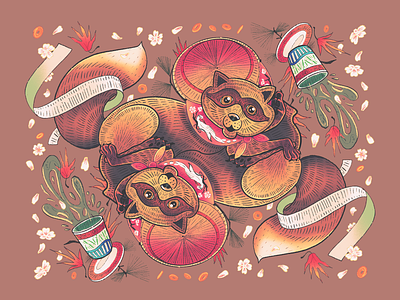 Tanuki artwork cherry blossoms illustration japanese procreate raccoon symmetry tanuki