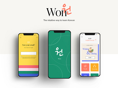 Won 원 – Korean Learning App Concept application bold concept design grammar korean language app language learning learning platform mobile app design product design ui ux