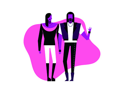 Rock the world 🤘 characters couple devil fingers flat horns illustration man man cartoon metal metalhead minimal music neon colors rock on rocker sign subcultures vector violet woman